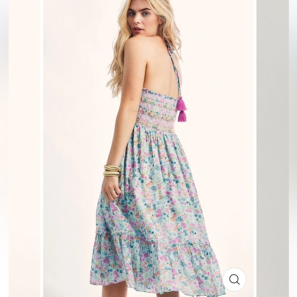 Love Shack Fancy Ottawa Coral Reef Waves Floral Smocked Dress